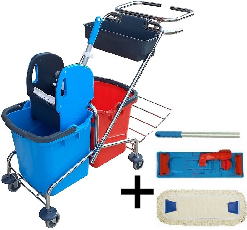 Uklidschop Úklidový vozík DOUBLE VAK 2 x 25 l + FLIPPER MASTER Mop sestava 40 cm