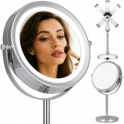 Kosmetické zrcátko RETOO stojací s LED podsvícením oboustranné 10x zvětšení – Zboží Mobilmania
