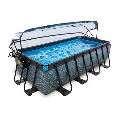 EXIT Stone Bazén 400x200x100cm s krytem, Sand filtrem a tepelným čerpadlem, šedý