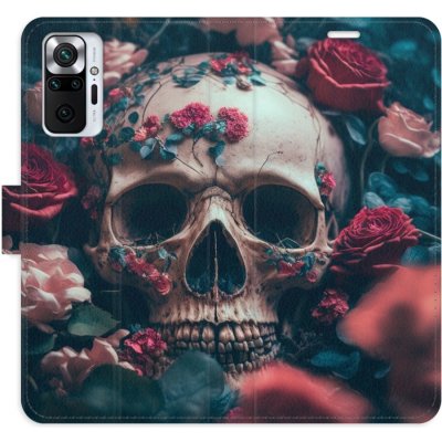 Pouzdro iSaprio Flip s kapsičkami na karty - Skull in Roses 02 Xiaomi Redmi Note 10 Pro