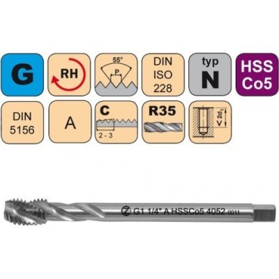 NÁSTROJE CZ Strojní závitník /CZZ4052/ pro trubkový závit se šroubovitou drážkou CZZ Závit: G1/4"-A – Hledejceny.cz