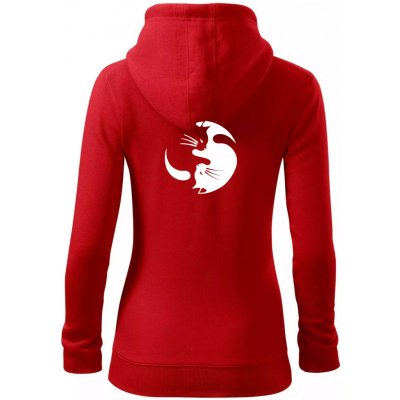 Kočka Jin jang dámská mikina trendy zipper s kapucí Červená – Zbozi.Blesk.cz
