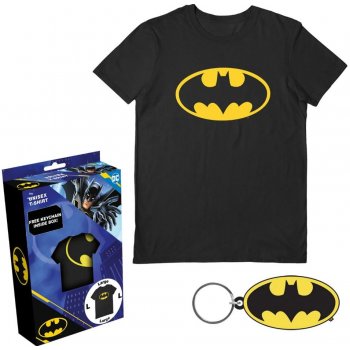 CurePink: pánské tričko s přívěskem DC Comics Batman: Logo S bavlna [PTSX004] černá