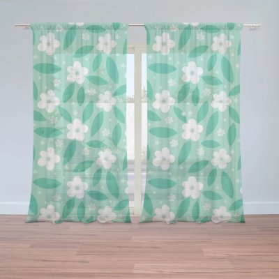 Sablio Záclony Bílé květy s lístky: 2ks 150x250cm – Hledejceny.cz
