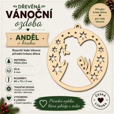 ADVIPO Dřevěná vánoční ozdoba Anděl se svíčkou a hvězdičkami – Hledejceny.cz