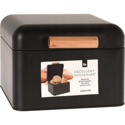 Excellent Houseware Kompaktní černý kovový chlebník s odklápěcím víkem – Zboží Mobilmania