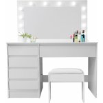 Aga Toaletní stolek se zrcadlem a osvětlením + taburet MRDT12-MW Matný bílý – Zboží Dáma