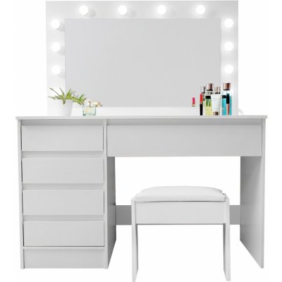 Aga Toaletní stolek se zrcadlem a osvětlením + taburet MRDT12-MW Matný bílý – Zboží Dáma