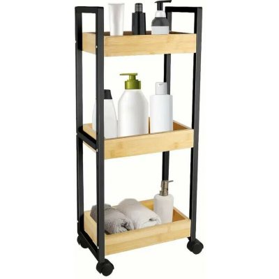 Servírovací stolek kolečka kov bambus plast černá přírodní NoBi PARIS – Zboží Dáma