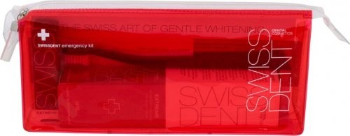 Swissdent červený set pro péči o zuby Emergency Bělicí zubní pasta Extreme 50 ml + Ústní sprej pro zářivě bílé zuby Extreme 9 ml + Zubní kartáček dárková sada