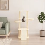 VidaXL Kočičí strom se sisalovými sloupky, domečkem a 2 koši krémový 95 x 47,5 x 133 cm – Hledejceny.cz