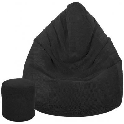 TopKing Sedací vak XXXXL 125 cm + podnožník XL 35 cm PLYŠ Černá – Zboží Dáma