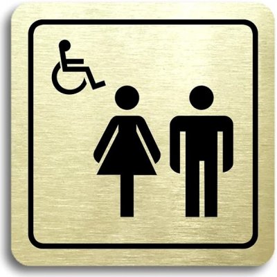 Accept Piktogram "WC ženy, muži, invalidé II" (80 × 80 mm) (zlatá tabulka - černý tisk) – Zboží Mobilmania