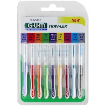 GUM Trav-Ler mezizubní kartáčky 0,6 mm + 0,8 mm + 0,9 mm + 1,1 mm + 1,2 mm + 1,3 mm + 1,4 mm + 1,6 mm + 2,0 mm 9 ks