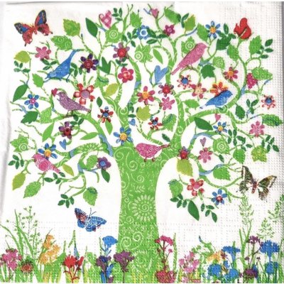 Ubrousek 33x33cm Ptáčci na stromě – Zboží Dáma