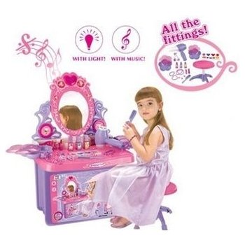 Dětský kosmetický stolek G21 se zrcadlem a zvuky v kufru