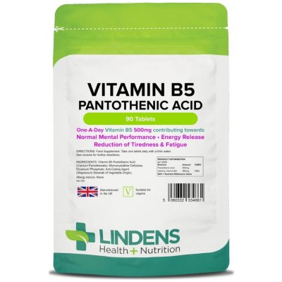 Lindens Health + Nutrition Vitamín B5 Kyselina pantotenová 500 mg 90 tablet – Hledejceny.cz