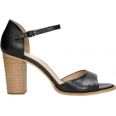 Wojas kožené dámské sandály na podpatku s hnědou podrážkou černé