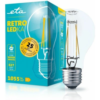 ETA žárovka LED RETRO LEDka klasik filament 8W, E27, teplá bílá – Zboží Mobilmania
