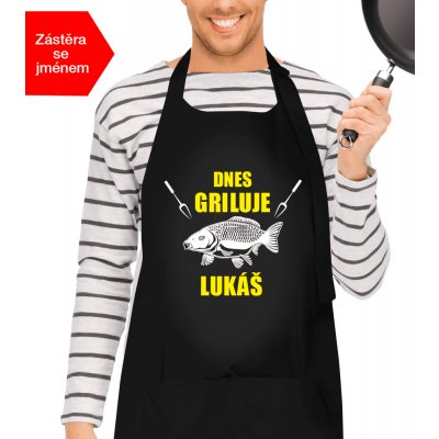 Kariban Grilovací zástěra s kaprem Dnes griluje Černá – Hledejceny.cz