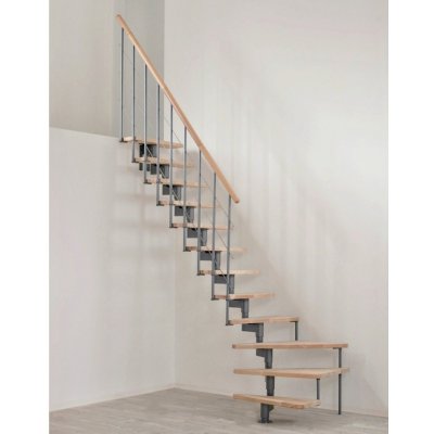 Minka Lomené schody Style - točité schody, 12 stupňů BUK, lomené rameno, šedá barva konstrukce, modulové schody – Zboží Mobilmania