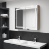 Koupelnový nábytek Nábytek XL LED koupelnová skříňka se zrcadlem bílá a dub 80 x 12 x 68 cm