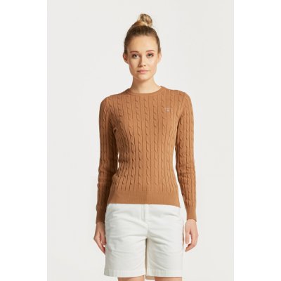 Gant svetr STRETCH COTTON CABLE C NECK hnědá – Zboží Mobilmania