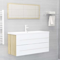 Nábytek XL 2dílná koupelnová sestava bílá a dub sonoma kompozitní dřevo