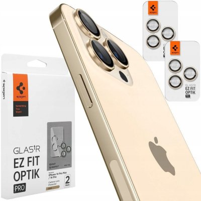 Spigen Glass EZ Fit Optik Pro 2 Pack Gold iPhone 14 Pro/iPhone 14 Pro Max AGL05598 – Zboží Živě
