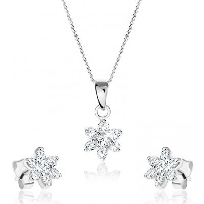 Šperky eshop set náhrdelníku a náušnic ze stříbra čirý zirkonový kvítek SP53.28 – Zboží Dáma