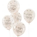 Ginger Ray BALONKY latexové transparentní s konfetami Rose Gold BABY IN BLOOM 30cm – Zboží Dáma