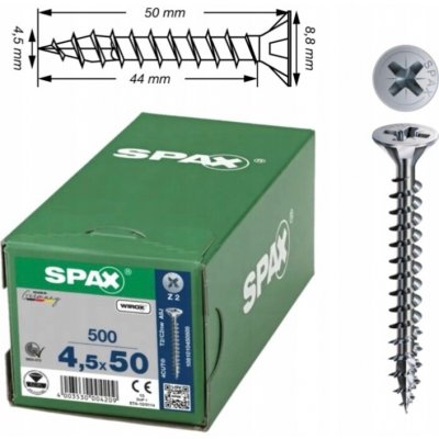SPAX vruty 4,5x50mm Pz zápustná hlava, plný závit, pozink – Hledejceny.cz
