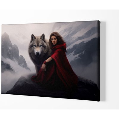 Obraz na plátně - Dívka s vlkem v horách, fantasy FeelHappy.cz Velikost obrazu: 40 x 30 cm – Zboží Mobilmania