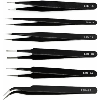 Pronett 6 dílná sada antistatických pinzet černá – Sleviste.cz