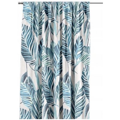 Dekortex Hotový závěs na řasící pásce,tyrkysové listy,2rozměry,bílý Rozměr: 140x250cm – Zboží Mobilmania