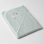 Veba LOTA osuška s kapucí zelenošedá s výšivkou Čapí pošta bílá lemovka 75x75 cm – Zboží Mobilmania