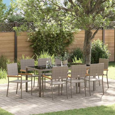 Omaxi 455192 Zahradní jídelní souprava 9 pcs Šedá 190 x 90 x 75 cm polyratan – Hledejceny.cz