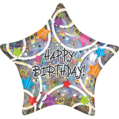 Amscan Foliový balonek hvězda s geometrickými tvary Happy Birthday 48 cm – Zboží Mobilmania