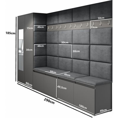 Eka Předsíňová stěna s čalouněnými panely Trinity 9 - Sonoma / Tmavá béžová 2305 – Zboží Mobilmania