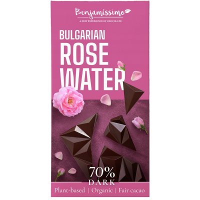 Benjamissimo Hořká čokoláda s růžovou vodou bezlepková bio 60 g – Sleviste.cz