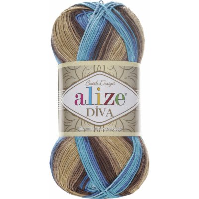 Pletací / háčkovací příze Alize DIVA BATIK 3243 modro-béžovo-hnědá, melírovaná, 100g/350m – Hledejceny.cz