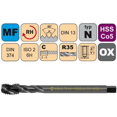 NÁSTROJE CZ Závitník strojní M8x0,75 ISO2 HSSCo5 OX DIN 374 RSP35 - CZZ4090-M8X0,75-ISO2 – Hledejceny.cz