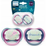 Avent Philips šidítko ultra air 376/12 Nighttime girl BPA free 2Pack – Zboží Dáma