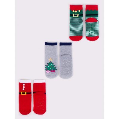 Yoclub Dětské vánoční froté ponožky 3Pack SKF X001U AA0D 0001 Vícebarevné