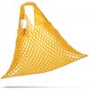 Nákupní taška a košík Pružná bavlněná síťovka dárkový obal Pro super ženu hořčicová