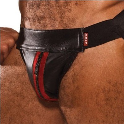 COLT Leather Jock - kožené jocksy se zipem a červeným lemem - SMALL – Hledejceny.cz