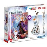 CurePink: Třpytivé Disney Frozen II Ledové královtsví II: Postavy + 3D model postavičky Olaf 23,5 x 33,5 cm|10 x 12 x 14 cm 104 dílků – Sleviste.cz