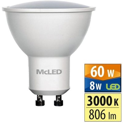 McLED LED GU10, 8W, 3000K, 806lm – Zboží Mobilmania