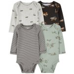 CARTER'S Body dlouhý rukáv Green Stripe Airplane kluk 4ks – Zboží Dáma