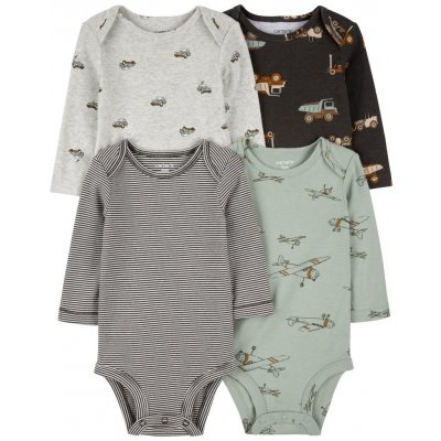 CARTER'S Body dlouhý rukáv Green Stripe Airplane kluk 4ks – Zboží Dáma